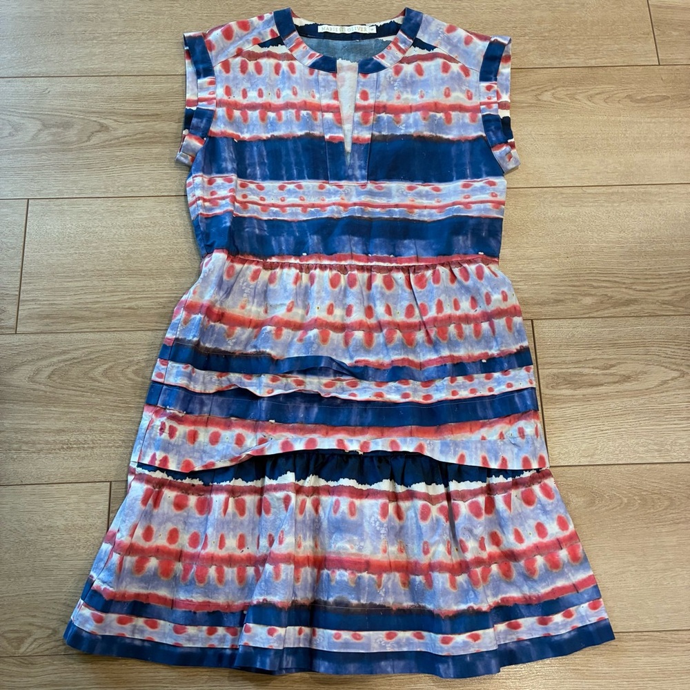 Marie Oliver Sawyer Mini Dress Tiered Tie Dye V-neck Size XS - Picture 2 of 6